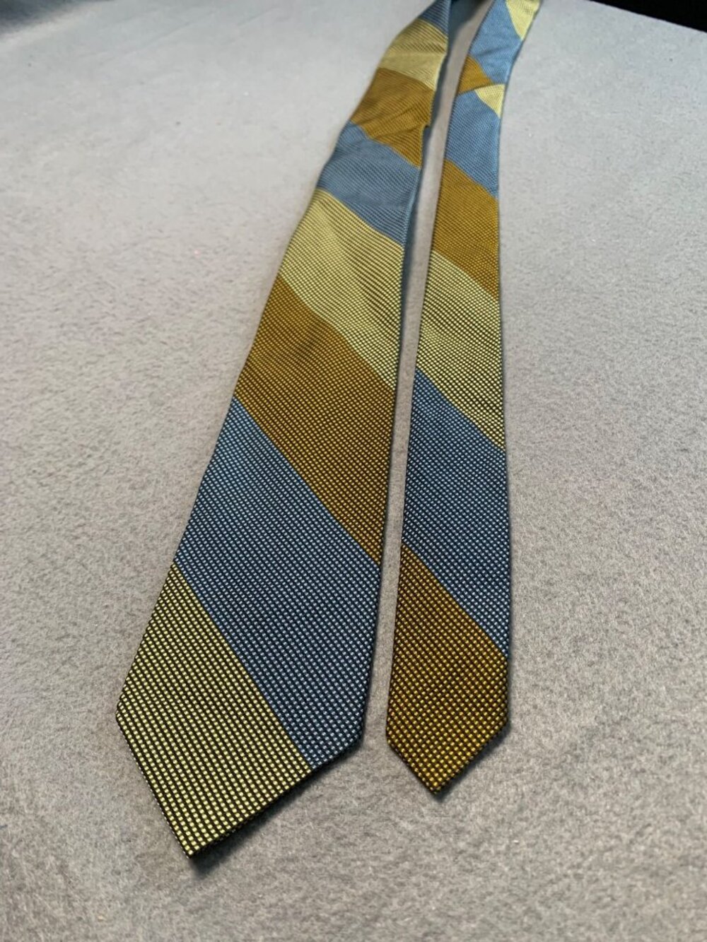 Mens Striped Necktie Tie Silk Polyester Blue Yellow Brown